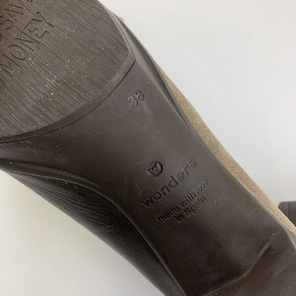 Wonders Leather Pump Slip On Brown Tan Suede Round Toe Block Heel Womens 38 7.5 - Picture 16 of 16
